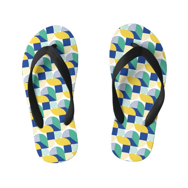 Blue Green Yellow Abstract Geometric Pattern Kid's Flip Flops (Footbed)