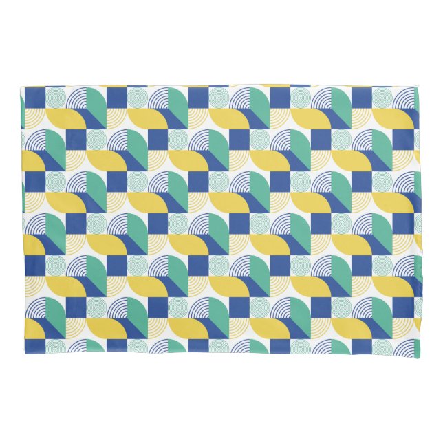 Blue Green Yellow Abstract Geometric Pattern Pillowcase (Front)