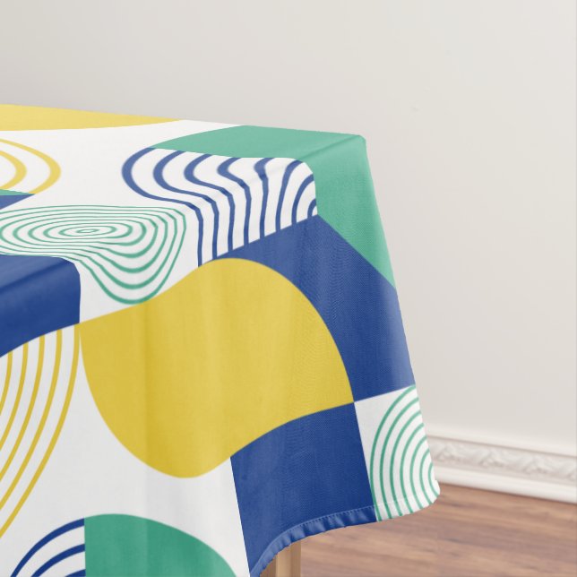 Blue Green Yellow Abstract Geometric Pattern Tablecloth (In Situ)