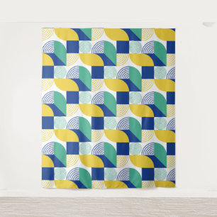 Blue Green Yellow Abstract Geometric Pattern Tapestry