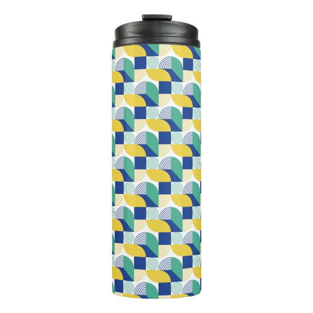 Blue Green Yellow Abstract Geometric Pattern Thermal Tumbler (Front)