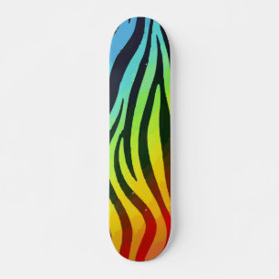 Blue, Green, Yellow, and Orange Gradient Zebra Pri Skateboard