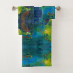 Blue green yellow brown Impressionist Bath Towel Set<br><div class="desc">Impressionist painting romantic dark blue,  teal,  yellow,  brown and gold in a watery lake feeling. Romantic bathroom. Like Neptune. Ocean. Lake and Underwater feelings.</div>