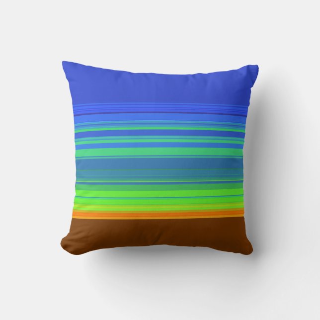 Blue Green Yellow Brown Stripes Cushion (Front)