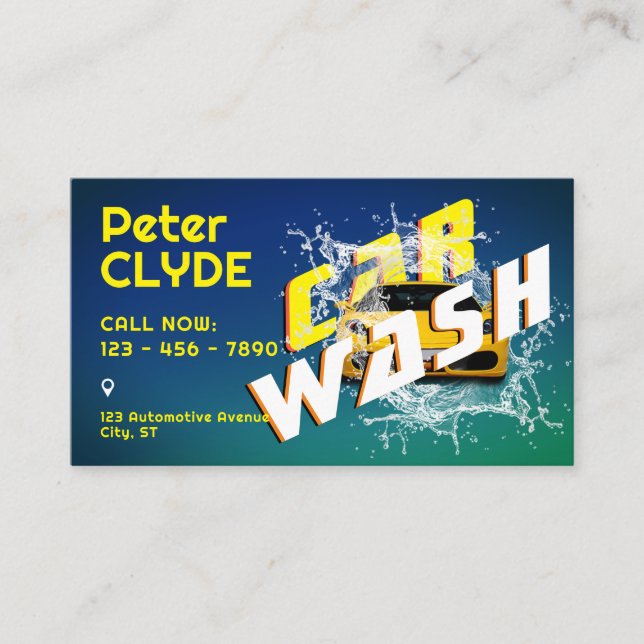Blue green yellow carwash  business card (Front)