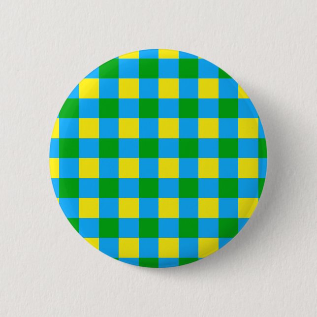 Blue Green Yellow Check Plaid Pattern Design  6 Cm Round Badge (Front)