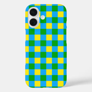 Blue Green Yellow Check Plaid Pattern Design iPhone 16 Case