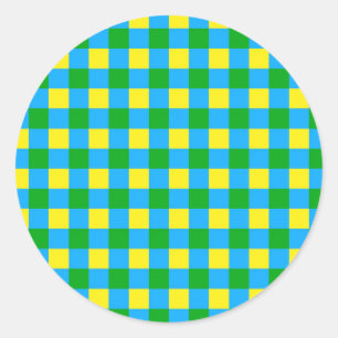 Blue Green Yellow Check Plaid Pattern Design  Classic Round Sticker