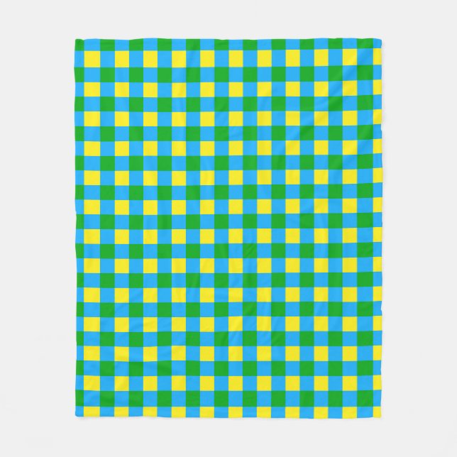 Blue Green Yellow Check Plaid Pattern Design  Fleece Blanket (Front)