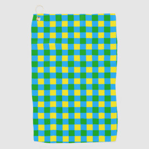 Blue Green Yellow Check Plaid Pattern Design Golf Towel