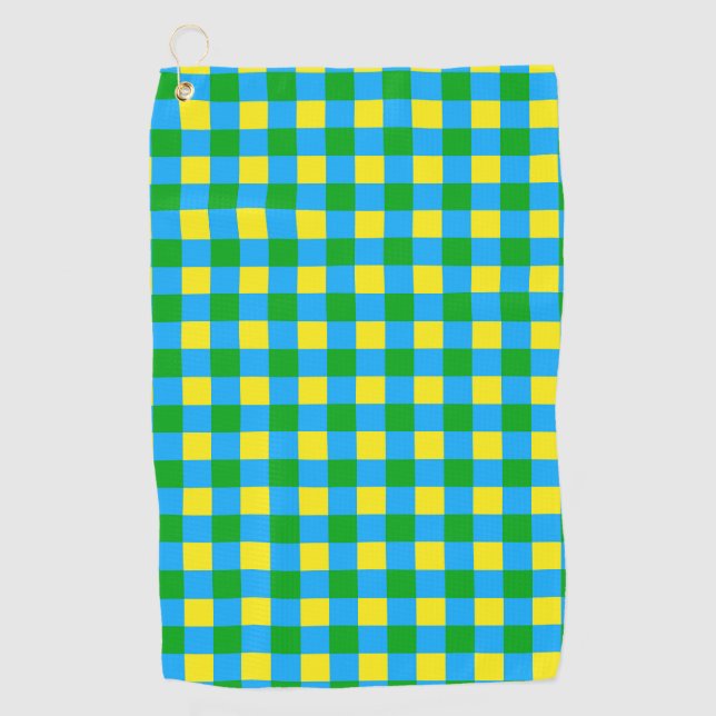 Blue Green Yellow Check Plaid Pattern Design  Golf Towel (Front)