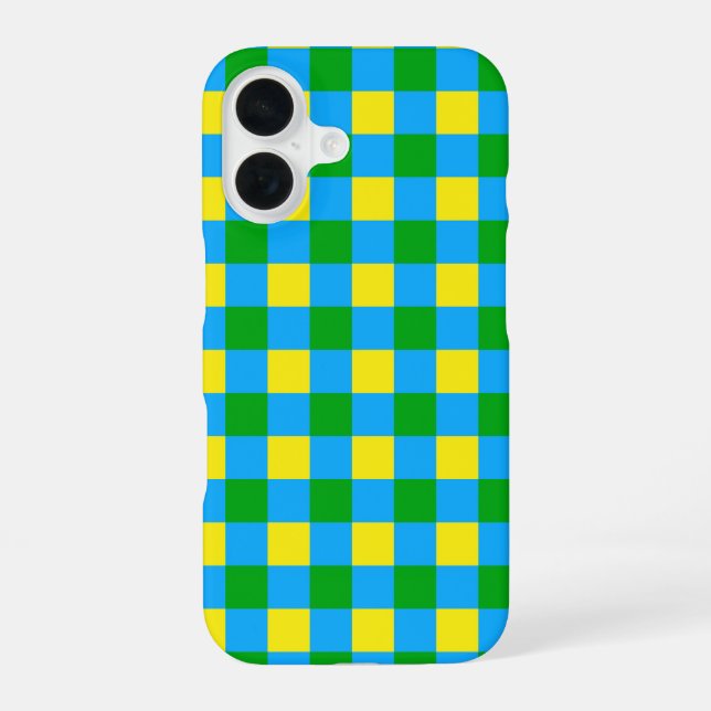 Blue Green Yellow Check Plaid Pattern Design  iPhone 16 Case (Back)