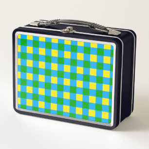 Blue Green Yellow Check Plaid Pattern Design Metal Lunch Box
