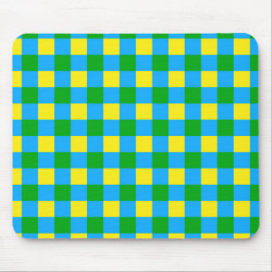 Blue Green Yellow Check Plaid Pattern Design  Mouse Mat