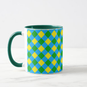 Blue Green Yellow Check Plaid Pattern Design Mug