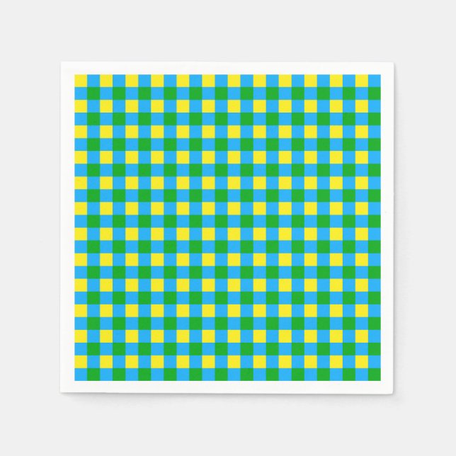 Blue Green Yellow Check Plaid Pattern Design  Napkin (Front)
