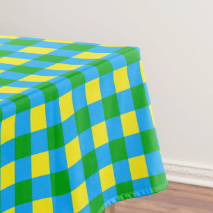 Blue Green Yellow Check Plaid Pattern Design  Tablecloth