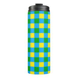 Blue Green Yellow Check Plaid Pattern Design Thermal Tumbler