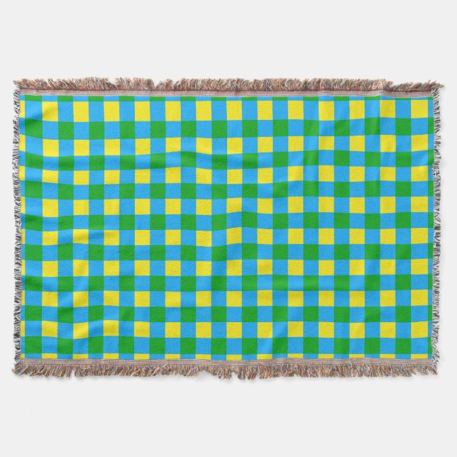 Blue Green Yellow Check Plaid Pattern Design  Throw Blanket (Front)