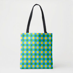 Blue Green Yellow Check Plaid Pattern Design Tote Bag