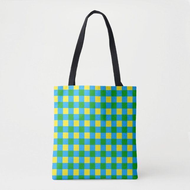 Blue Green Yellow Check Plaid Pattern Design  Tote Bag (Front)
