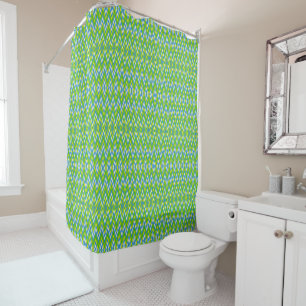 Blue Green Yellow Chevrons and Diamonds Shower Curtain