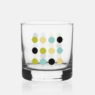 Blue Green Yellow Circles On A Grid Mid Century Whiskey Glass
