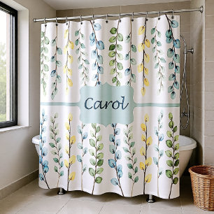Blue Green Yellow Eucalyptus plants Personalised Shower Curtain