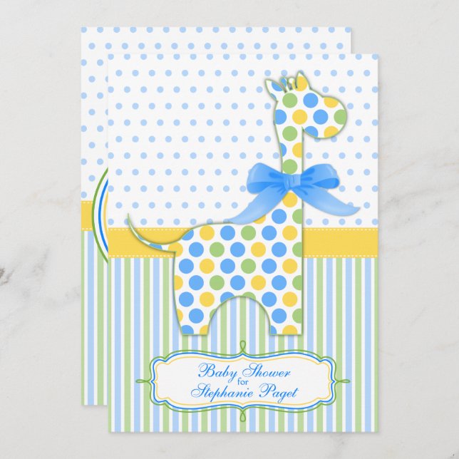 Blue Green Yellow Giraffe Baby Shower Invitation (Front/Back)