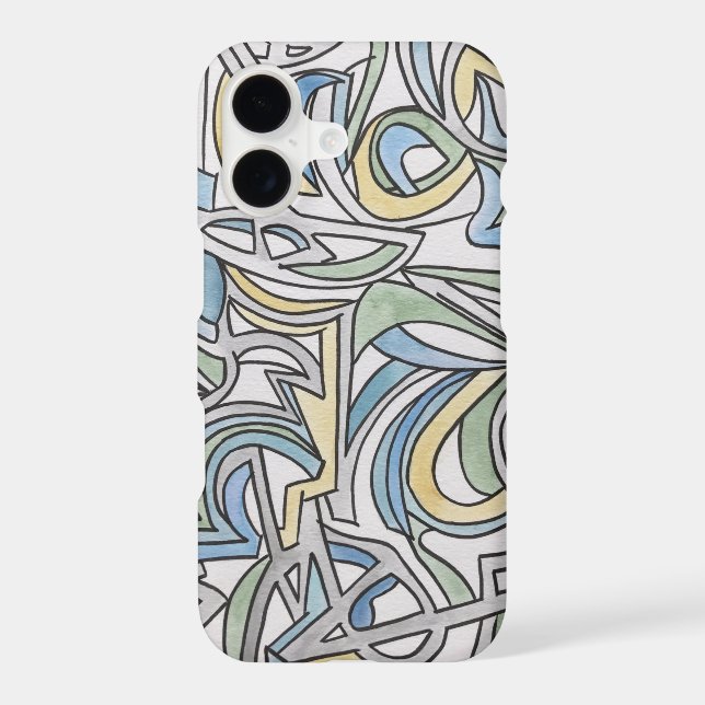 Blue Green Yellow Lattice-Hand Painted Abstract  (Back)