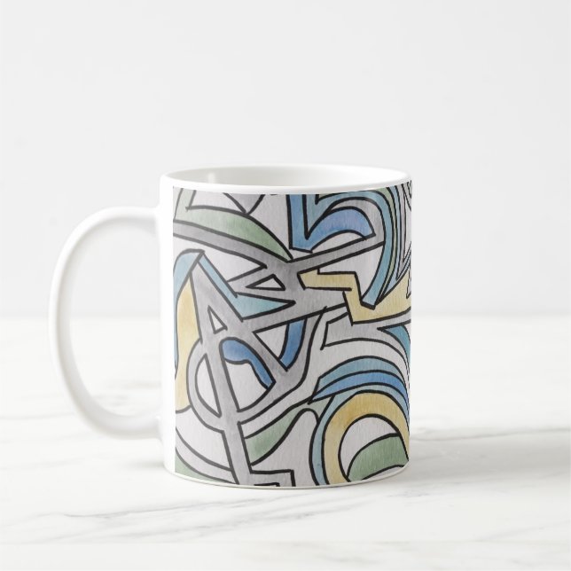 Blue Green Yellow Lattice-Hand Painted Abstract Coffee Mug (Left)