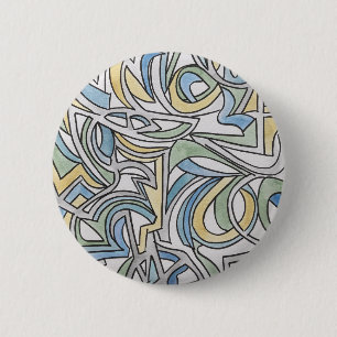 Blue Green Yellow Lattice-Watercolor Art 6 Cm Round Badge