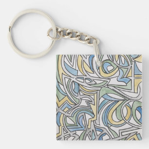 Blue Green Yellow Lattice-Watercolor Art Key Ring