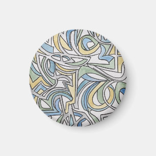 Blue Green Yellow Lattice-Watercolor Art Magnet