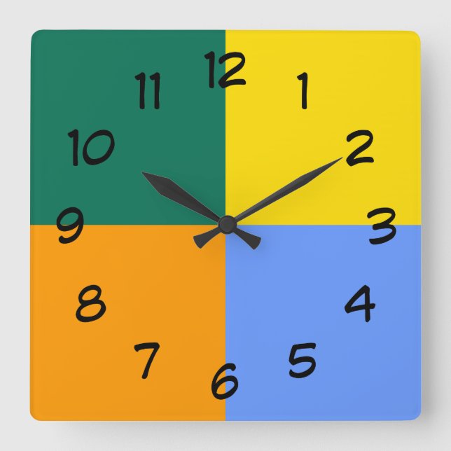 Blue Green Yellow Orange Square Wall Clock (Front)