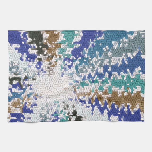 Blue Green Yellow Unique Pattern Tea Towel (Horizontal)