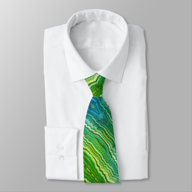 Blue Green Yellow Zigzag Tie (Tied)