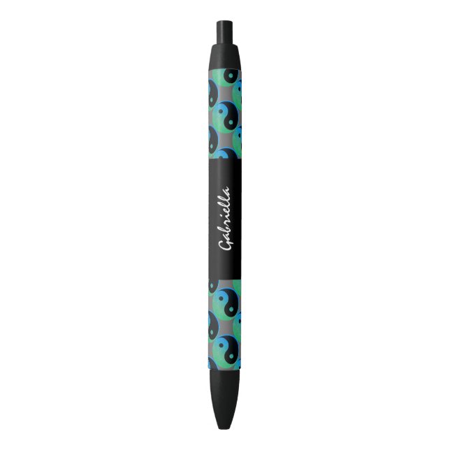 Blue Green Yin Yang Personalised Ink Pen (Front Vertical)