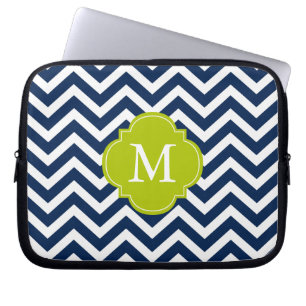 Blue & Green Zigzags Pattern Monogram Laptop Sleeve