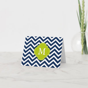 Blue & Green Zigzags Pattern Monogram Note Card
