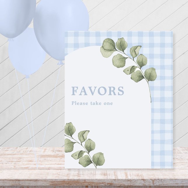 Blue Greenery Boy Baby Shower Party Favours Pedestal Sign (Creator Uploaded)