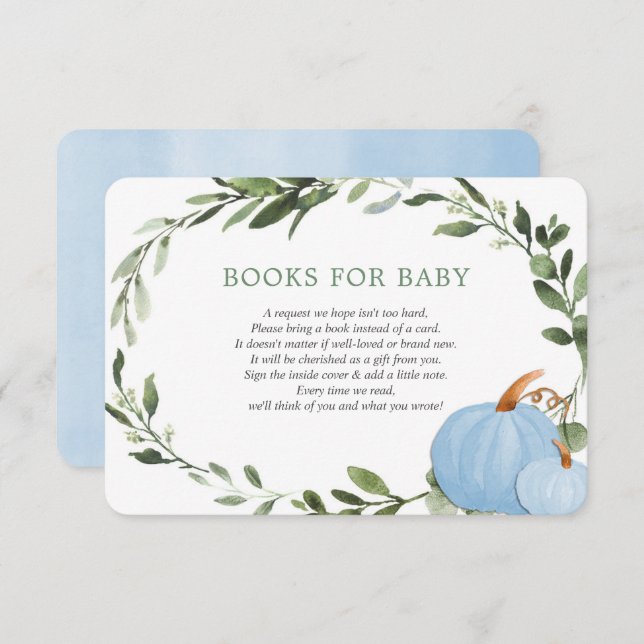 Blue greenery pumpkins fall books for baby boy  enclosure card (Front/Back)
