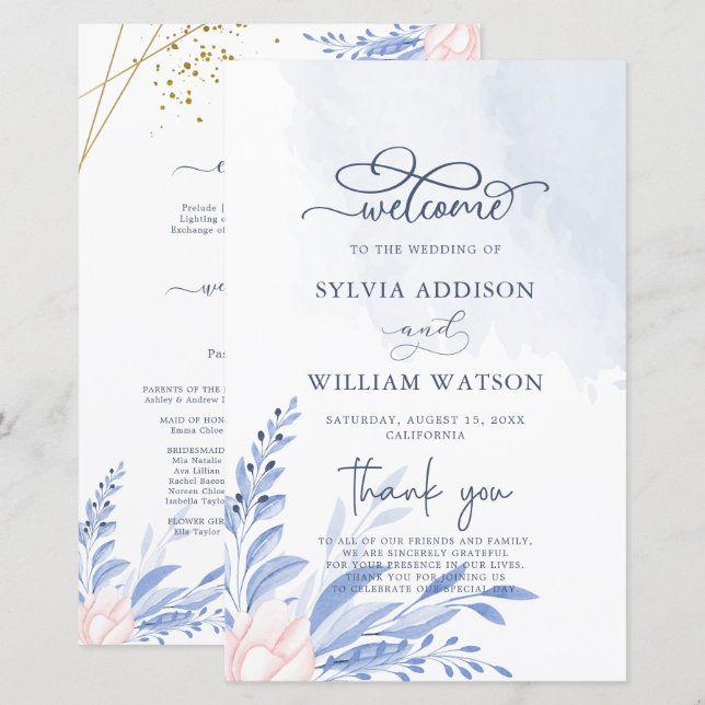 Blue Greenery Succulent Wedding Ceremony (Front/Back)