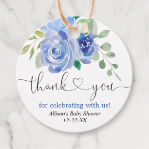 Blue greenery white floral thank you favour tags