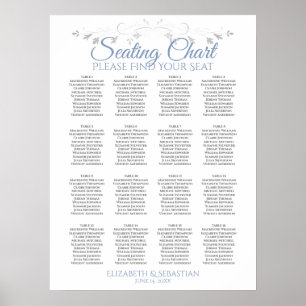 Blue & Grey 16 Table Wedding Seating Chart