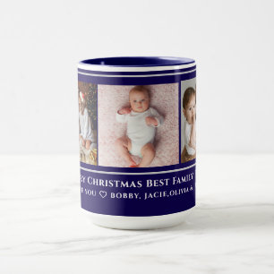 Blue & Grey 3 Family Photo Merry Christmas  Mug