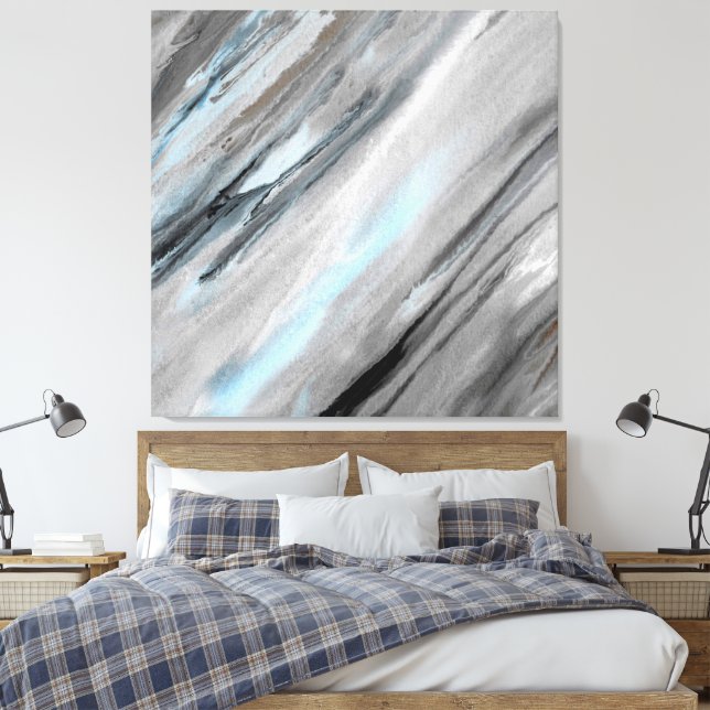 Blue Grey Abstract Canvas Print (Insitu(Bedroom))