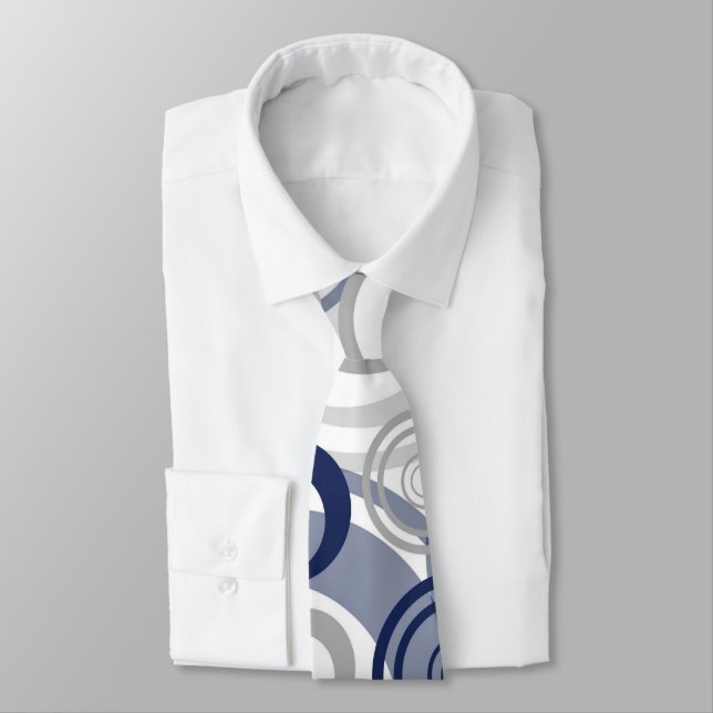 Blue Grey Abstract Circles Pattern Tie (Tied)