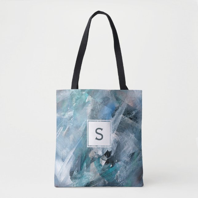 Blue Grey Abstract Contemporary Art Tote Bag (Front)