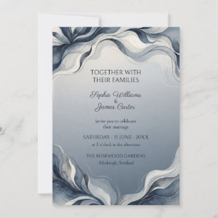 Blue Grey Abstract Marble Wedding Invitation